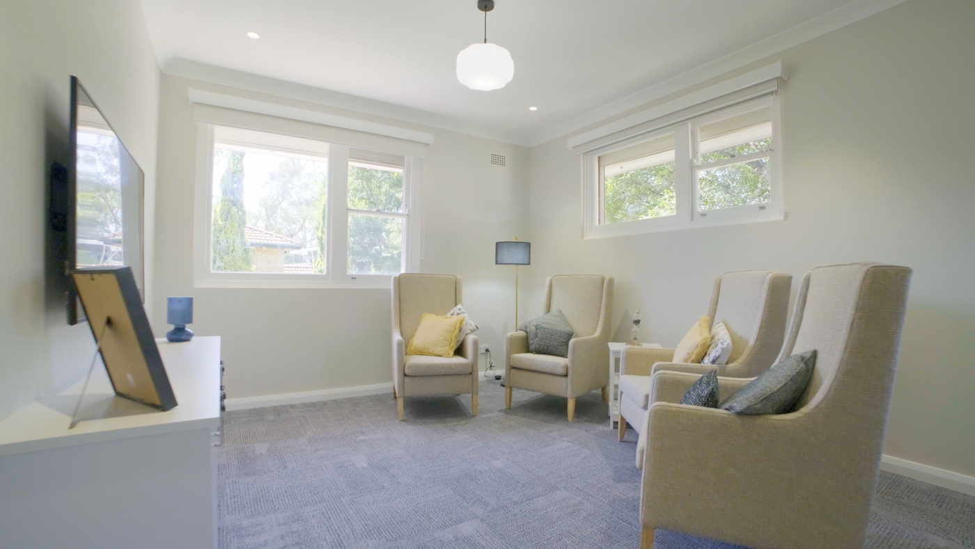 Chantal cottage living room with sofa