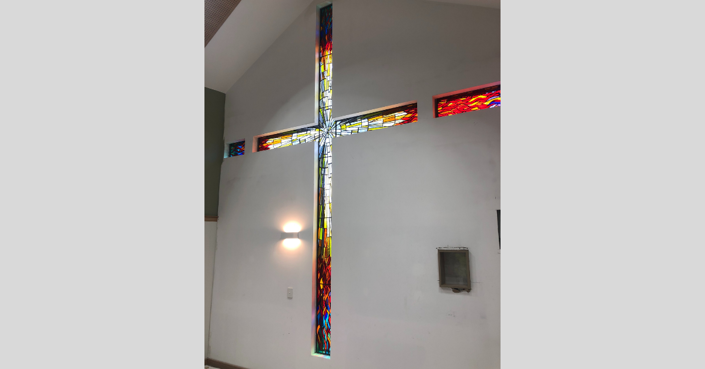 Beautiful stained glass cross installed in MacKillop House Norwest